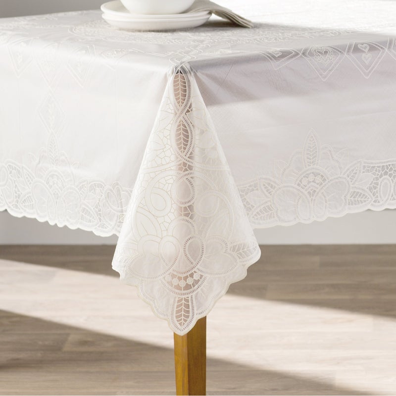 Violet Linen Vinyl Lace Betenburg Design Tablecloth Beige 72" Round - Image 4